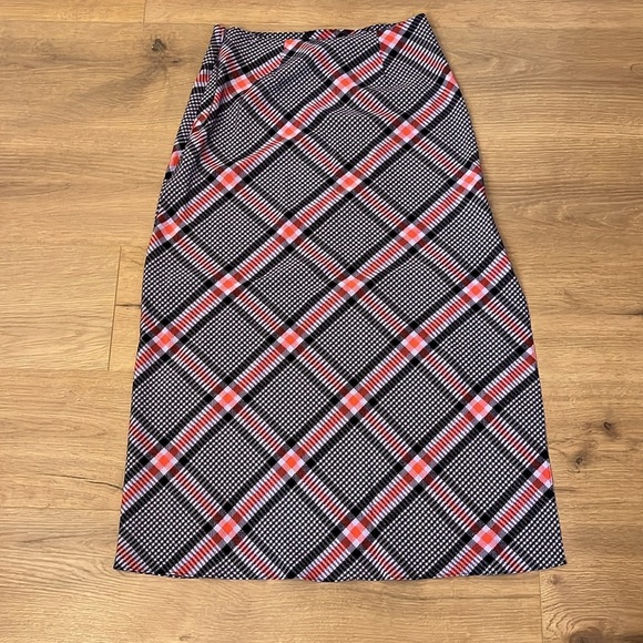 Fleur du mal | Houndstooth plaid midi Silk skirt Women’s size 6 Tanzanite Check - Picture 4 of 8